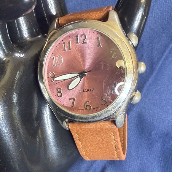 Accessories - Stylish Pink Dial Women's Watch with Tan Strap